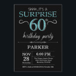 Svart och skalad inbjudan på 60:e födelsedagen<br><div class="desc">Överraskad 60-dagars inbjudan med Black and Teal Glitter-bakgrund. Chalkboard. Vuxen Birthday. Manar eller Women Bday Inbjudan. Vilken ålder som helst. Om du vill göra ytterligare anpassningar klickar du på knappen "Anpassa" och användor verktyg som är utformat för att ändra mallen.</div>