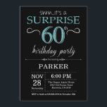 Svart och skalad inbjudan på 60:e födelsedagen<br><div class="desc">Överraskad 60-dagars inbjudan med Black and Teal Glitter-bakgrund. Chalkboard. Vuxen Birthday. Manar eller Women Bday Inbjudan. Vilken ålder som helst. Om du vill göra ytterligare anpassningar klickar du på knappen "Anpassa" och användor verktyg som är utformat för att ändra mallen.</div>