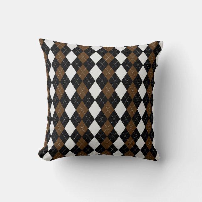Svart och SKOKLAT BROWN Diamonds ARGYLE Mönster Kudde (Framsida)