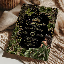 Svart och smaragdgrön gyllene tiara Quinceañera
