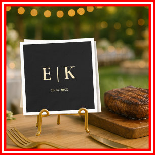 Svart och smörgul monogram bröllop pappersservett