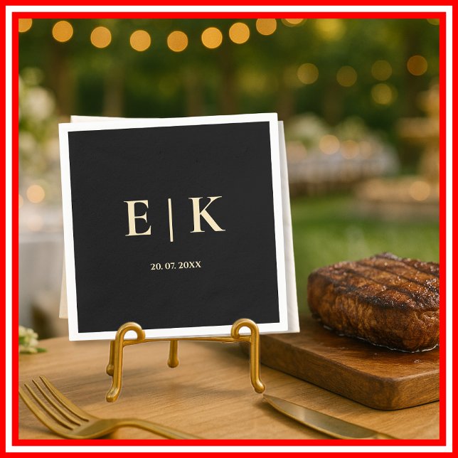 Svart och smörgul monogram bröllop pappersservett (Skapare uppladdad)