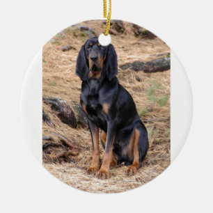 Svart och solbränd Coonhoundhund Julgransprydnad Keramik