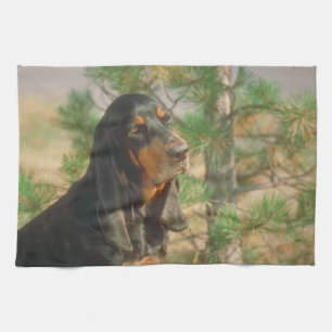 Svart och solbränd Coonhoundhundkökshandduk Kökshandduk