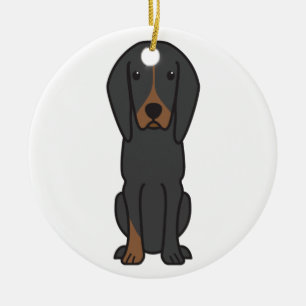 Svart och solbränd Coonhoundhundtecknad Julgransprydnad Keramik