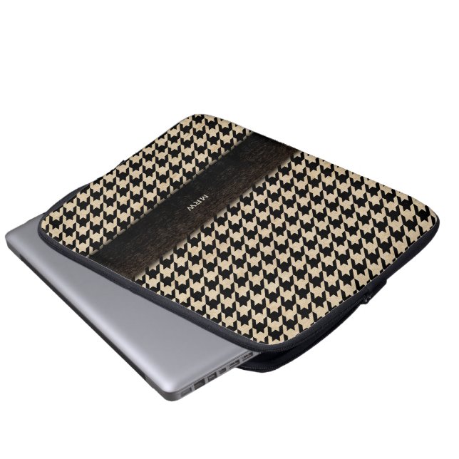 Svart och solbränd Houndstooth Laptop Fodral (Framre botten)