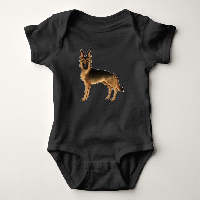 Svart och solbränd tysk schäferhund konstnärlig hu t shirt (Framsida)