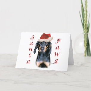 Svart och solbrända CoonhoundSanta tassar Helgkort