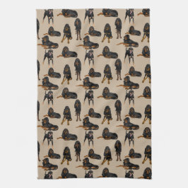 Svart och solbränna på solbränna kökshandduk