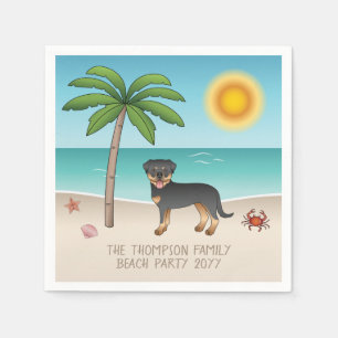 Svart och solbrännt Rottweiler på en tropisk somma Pappersservett