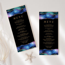 Svart och Stars Blue Guld Calligraphy Bröllop Menu Meny