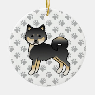 Svart Och Tan Alaskan Malamute Söt Tecknad Hund Julgransprydnad Keramik