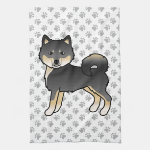 Svart Och Tan Alaskan Malamute Söt Tecknad Hund Kökshandduk