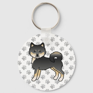 Svart Och Tan Alaskan Malamute Tecknad Hund & Tass Nyckelring