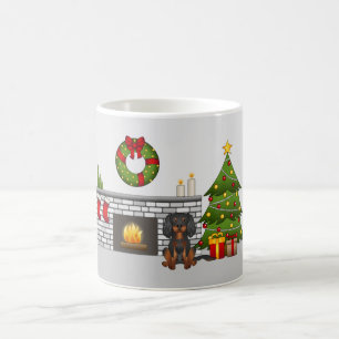 Svart och Tan Cavalier Hund i ett Julrum Kaffemugg