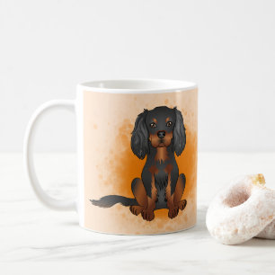 Svart och Tan Cavalier King Charles Hund På Orange Kaffemugg