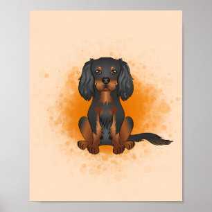 Svart och Tan Cavalier King Charles på Orange Poster