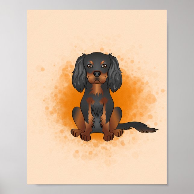 Svart och Tan Cavalier King Charles på Orange Poster (Framsidan)