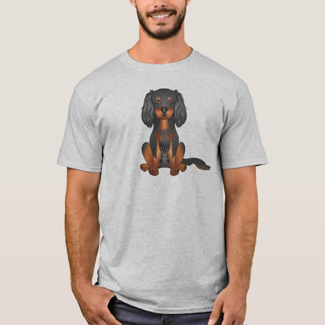 Svart och Tan Cavalier King Charles Spaniel Hund T Shirt (Framsida)