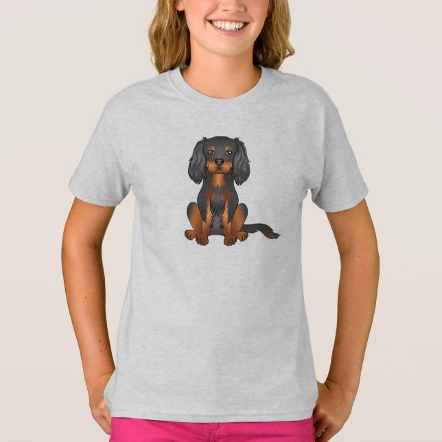 Svart och Tan Cavalier King Charles Spaniel Hund T Shirt (Framsida)