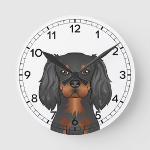 Svart och tan Cavalier King Charles Spaniel Hundhu Rund Klocka