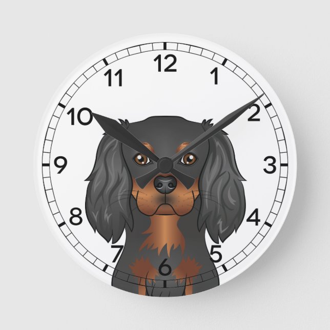 Svart och tan Cavalier King Charles Spaniel Hundhu Rund Klocka (Framsida)