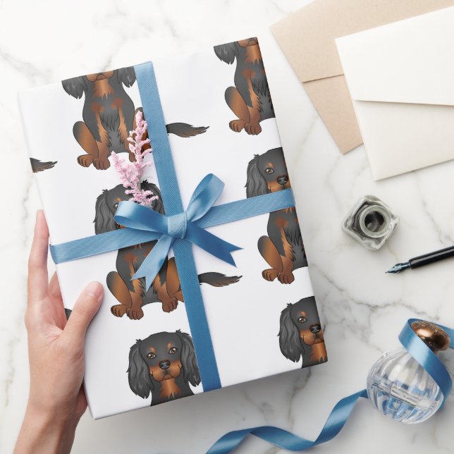 Svart och Tan Cavalier King Charles Spaniel Mönste Presentpapper (Gifting)