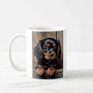 Svart och tan Cavalier puppy Kaffemugg