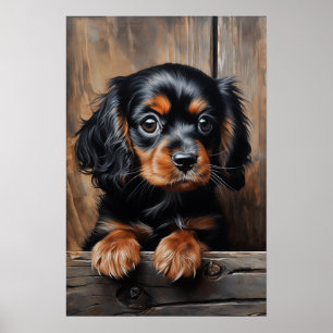 Svart och tan Cavalier puppy Poster