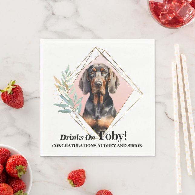 Svart och tan Coonhound Bröllop Napkins with Hunda Pappersservett (Insitu)
