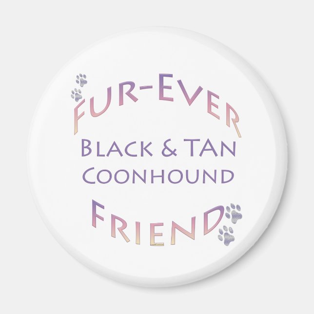 Svart och tan Coonhound Furever Magnet (Framsidan)
