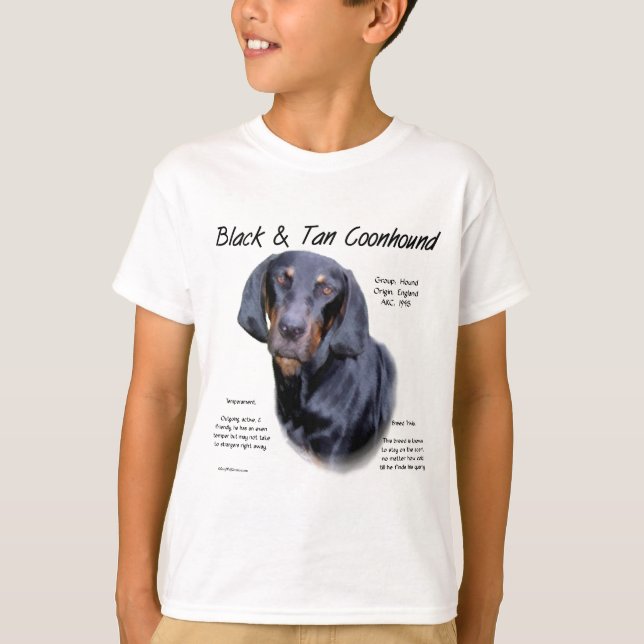 Svart och Tan Coonhound History T Shirt (Framsida)