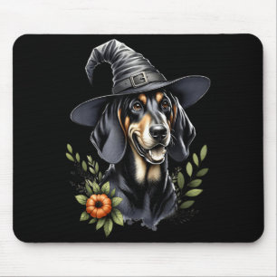 Svart Och Tan Coonhound Hund Halloween Akvarell Musmatta