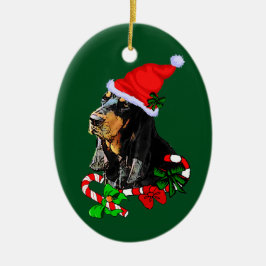 Svart och Tan Coonhound-jul Julgransprydnad Keramik