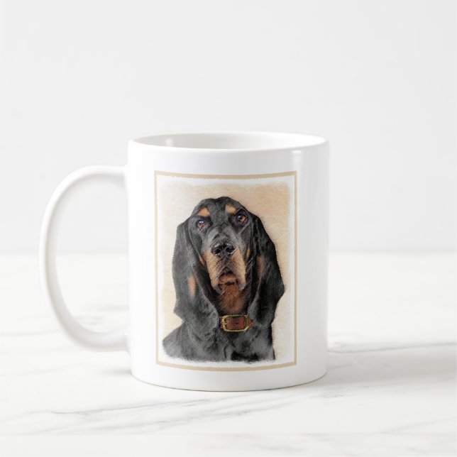 Svart och Tan Coonhound-målning - Original konst a Kaffemugg (Vänster)