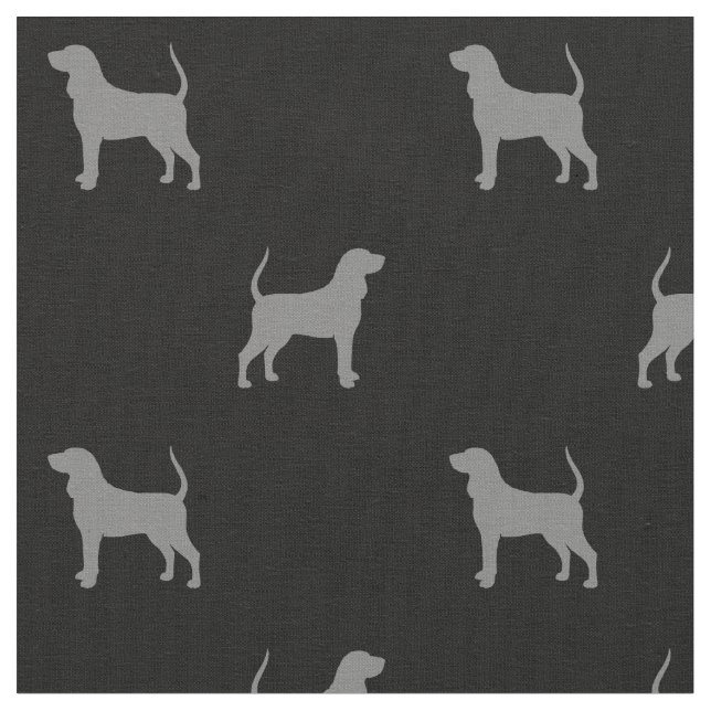 Svart och Tan Coonhound Silhouettes Patterned Tyg (Närbild)