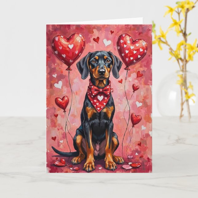 Svart och Tan Coonhound Valentine Hund Kort (Gul blomma)