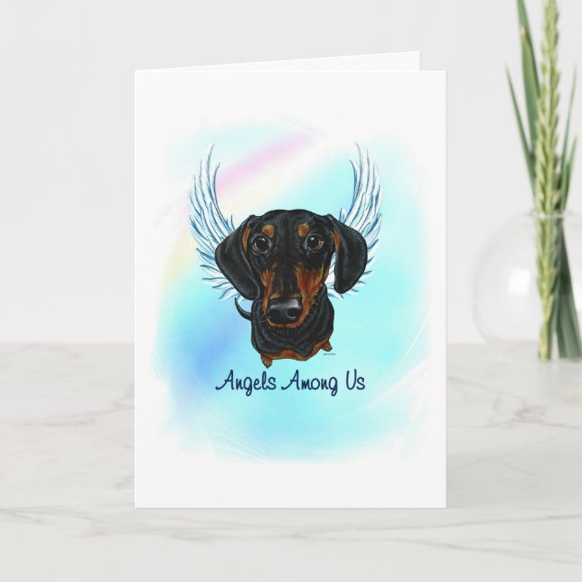 Svart och Tan Dachshund Angel Hund Pet Loss Card Tack Kort (Framsida)