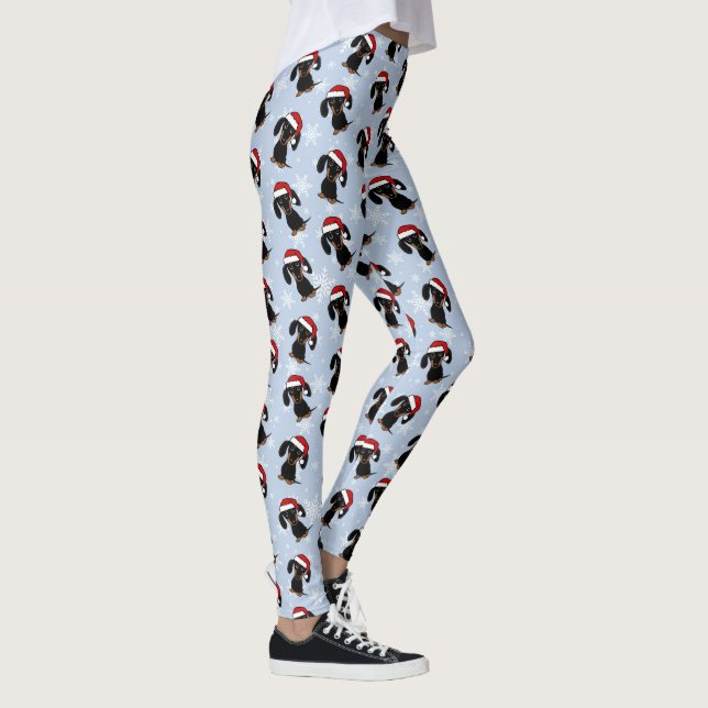 Svart och Tan Dachshund Cute-Helgdag Juldagen Leggings (Höger)