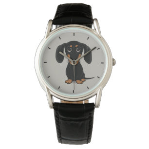Svart och Tan Dachshund-Hund Jackat med rött ljus Armbandsur
