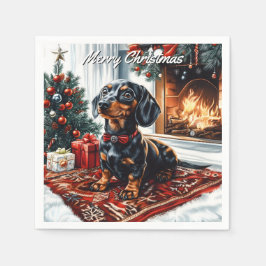 Svart och Tan Dachshund jul Pappersservett