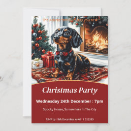 Svart och Tan Dachshund jul Party Inbjudningar