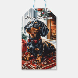 Svart och Tan Dachshund jul Presentetikett