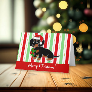 Svart och Tan Dachshund jultomten Helgkort