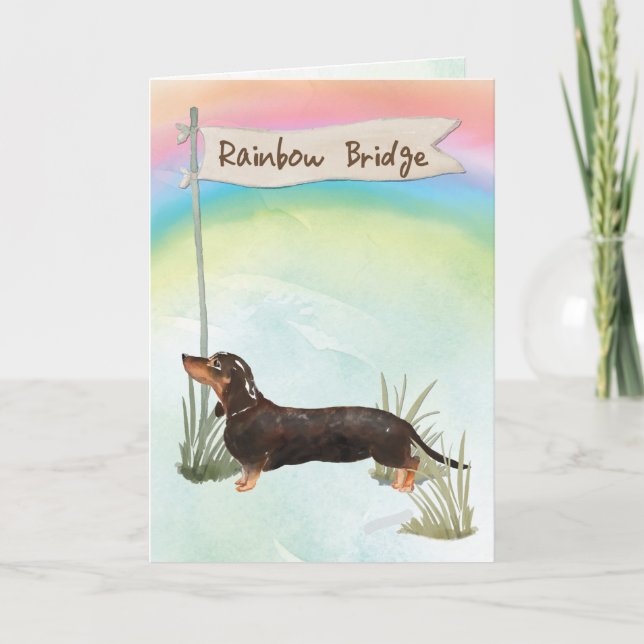 Svart och Tan Dachshund Pet Sympathy over Rainbow Kort (Framsida)