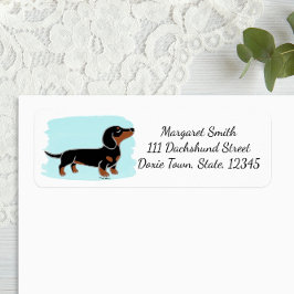 Svart och Tan Dachshund Poserar Vattenfärg Returadress Etikett