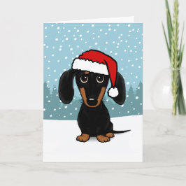 Svart och Tan Dachshund Santa Cute Hund jul Helgkort