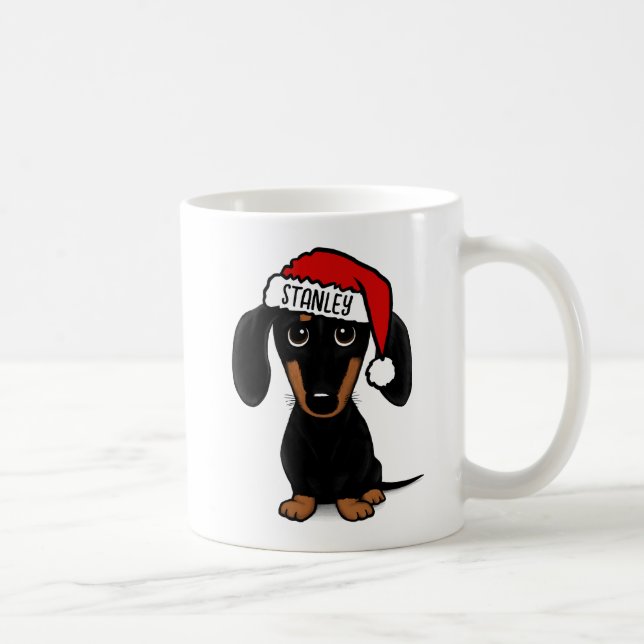 Svart och Tan Dachshund Santa Hund eget namn Kaffemugg (Höger)