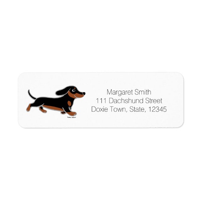 Svart och Tan Dachshund springer Returadress Etikett (Framsidan)