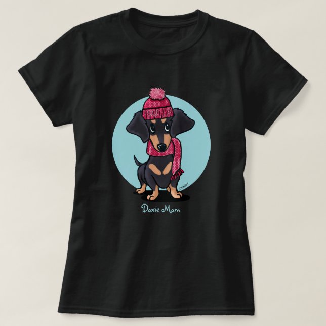 Svart och Tan Dachshund T-Shirt (Design framsida)